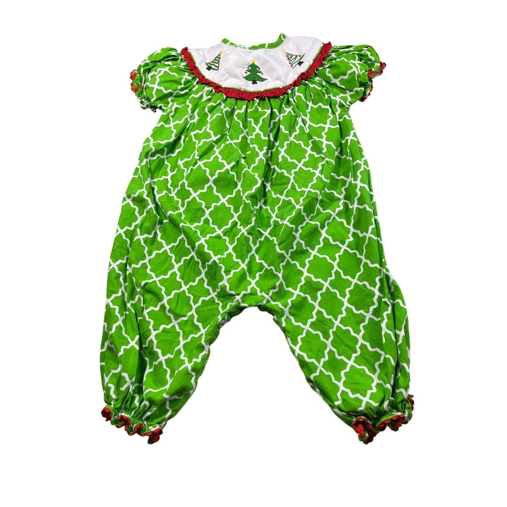 Babeeni Toddler Girls‎ 3T Christmas Smocked Romper Green Holiday Outfit